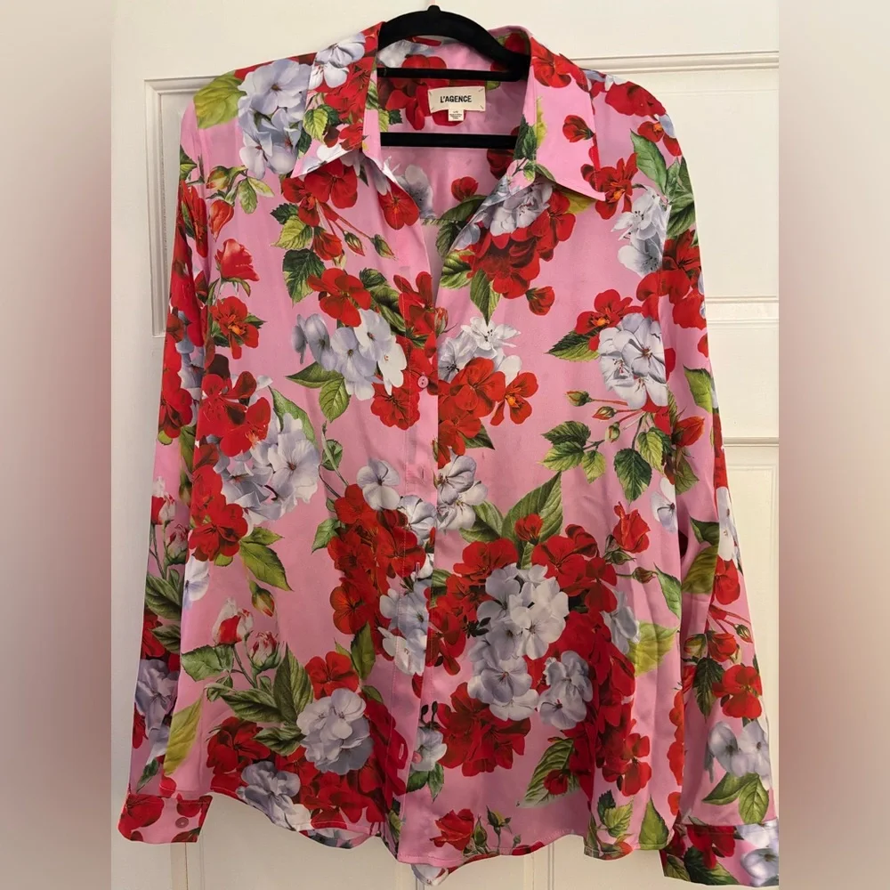 L’AGENCE Tyler Floral Print Silk Blouse - Picture 2 of 2